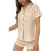 imageSweatyRocks Pajamas for Women Set Shorts Floral Print Button Down Pajamas SetsBeige