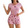 imageSweatyRocks Pajamas for Women Set Shorts and Top Strawberry Print Loungewear SetsPink