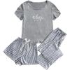 imageSweatyRocks Womens 3 Piece Pajama Sets Cute Graphic Tee Tops and Shorts Pants Lounge SetGrey and White