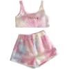 imageSweatyRocks Womens Fuzzy Pajamas Set Crop Tank Top With Shorts LoungewearPink Tie Dye