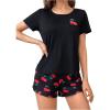 imageSweatyRocks Womens Loungewear Sets Cherry Graphic Printed Tee and Shorts Pajamas SetsMulticolor