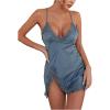 imageSweatyRocks Womens Nightgown Criss Cross Backless Lace V Neck Sleeveless Split Thigh Mini Slip DressDusty Blue