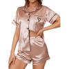 imageSweatyRocks Womens Short Sleeve Sleepwear Button Down Satin 2 Piece Pajama SetBeige Heart