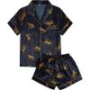 imageSweatyRocks Womens Short Sleeve Sleepwear Button Down Satin 2 Piece Pajama SetBlack Leopard