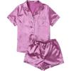imageSweatyRocks Womens Short Sleeve Sleepwear Button Down Satin 2 Piece Pajama SetLight Purple