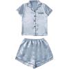 imageSweatyRocks Womens Short Sleeve Sleepwear Button Down Satin 2 Piece Pajama SetSky Blue