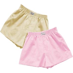 imageSweatyRocks Womens 2 Pack Plaid Shorts Letter Patched Elastic High Waisted Summer ShortsYellow and Pink