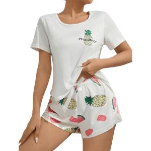 imageSweatyRocks Womens Cute Graphic Print Short Sleeve Crop Top With Shorts Pajama SetMulticolor