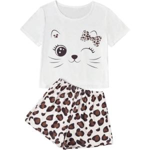 imageSweatyRocks Womens Cute Graphic Print Short Sleeve Crop Top With Shorts Pajama SetMulticolored
