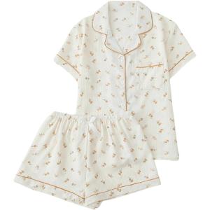 imageSweatyRocks Womens Matching Pjs 2 Piece Cute Printed Short Sleeve Button Front Top with Shorts Pajama SetApricot Floral