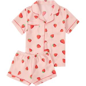 imageSweatyRocks Womens Matching Pjs 2 Piece Cute Printed Short Sleeve Button Front Top with Shorts Pajama SetPink