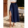 imageSweatyRocks Womens Casual High Waist Split Thigh Skirts High Waisted Solid Midi SkirtsNavy Blue