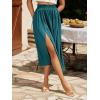 imageSweatyRocks Womens Casual High Waist Split Thigh Skirts High Waisted Solid Midi SkirtsTeal Blue