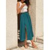 imageSweatyRocks Womens Casual High Waist Split Thigh Skirts High Waisted Solid Midi SkirtsTeal Blue