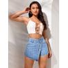 imageSweatyRocks Womens Casual High Waisted Button Front Jean Shorts Denim Wrap Skort Skirt with PocketLight Wash
