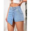 imageSweatyRocks Womens Casual High Waisted Button Front Jean Shorts Denim Wrap Skort Skirt with PocketLight Wash