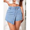 imageSweatyRocks Womens Casual High Waisted Button Front Jean Shorts Denim Wrap Skort Skirt with PocketLight Wash