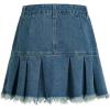 imageSweatyRocks Womens Casual Ruffle Pleated Denim Skirt Raw Hem Short A Line Jean SkirtsDark Wash