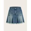 imageSweatyRocks Womens Casual Ruffle Pleated Denim Skirt Raw Hem Short A Line Jean SkirtsDark Wash