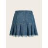 imageSweatyRocks Womens Casual Ruffle Pleated Denim Skirt Raw Hem Short A Line Jean SkirtsDark Wash