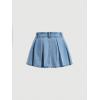 imageSweatyRocks Womens Casual Ruffle Pleated Denim Skirt Raw Hem Short A Line Jean SkirtsLight Wash Blue