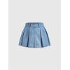 imageSweatyRocks Womens Casual Ruffle Pleated Denim Skirt Raw Hem Short A Line Jean SkirtsLight Wash Blue