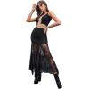 imageSweatyRocks Womens High Waisted Floral Lace Sheer Mesh Mermaid Maxi SkirtBlack