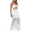 imageSweatyRocks Womens High Waisted Floral Lace Sheer Mesh Mermaid Maxi SkirtWhite