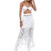 imageSweatyRocks Womens High Waisted Floral Lace Sheer Mesh Mermaid Maxi SkirtWhite