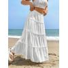 imageSweatyRocks Womens High Waisted Maxi Skirts Ruffle Tiered Frill Trim Eyelet SkirtWhite