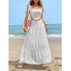 imageSweatyRocks Womens High Waisted Maxi Skirts Ruffle Tiered Frill Trim Eyelet SkirtWhite
