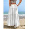 imageSweatyRocks Womens High Waisted Maxi Skirts Ruffle Tiered Frill Trim Eyelet SkirtWhite