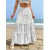 imageSweatyRocks Womens High Waisted Maxi Skirts Ruffle Tiered Frill Trim Eyelet SkirtWhite
