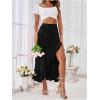 imageSweatyRocks Womens High Waisted Ruffled Asymmetric Hem Long Skirt Split High Low Maxi SkirtsBlack
