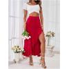 imageSweatyRocks Womens High Waisted Ruffled Asymmetric Hem Long Skirt Split High Low Maxi SkirtsRed