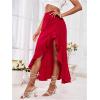 imageSweatyRocks Womens High Waisted Ruffled Asymmetric Hem Long Skirt Split High Low Maxi SkirtsRed