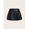 imageSweatyRocks Womens PU Leather A Line Mini Skirt Flared Hem Pleated Skirts with ShortsBlack