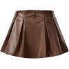 imageSweatyRocks Womens PU Leather A Line Mini Skirt Flared Hem Pleated Skirts with ShortsBrown