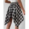 imageSweatyRocks Womens Plaid Skirt Knot Front Asymmetrical Hem High Waist Flared SkirtsDark Grey
