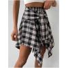 imageSweatyRocks Womens Plaid Skirt Knot Front Asymmetrical Hem High Waist Flared SkirtsDark Grey
