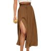 imageSweatyRocks Womens Casual High Waist Split Thigh Skirts High Waisted Solid Midi SkirtsCoffee Brown