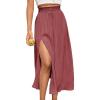 imageSweatyRocks Womens Casual High Waist Split Thigh Skirts High Waisted Solid Midi SkirtsRose Red