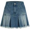 imageSweatyRocks Womens Casual Ruffle Pleated Denim Skirt Raw Hem Short A Line Jean SkirtsDark Wash