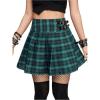 imageSweatyRocks Womens High Waist Plaid Mini Pleated Skirts Buckle Decor Punk Gothic SkirtGreen