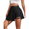 imageSweatyRocks Womens High Waisted Asymmetrical Hem Buckled Detail Pleated A Line Mini SkirtBlack
