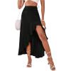 imageSweatyRocks Womens High Waisted Ruffled Asymmetric Hem Long Skirt Split High Low Maxi SkirtsBlack