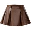 imageSweatyRocks Womens PU Leather A Line Mini Skirt Flared Hem Pleated Skirts with ShortsBrown