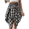 imageSweatyRocks Womens Plaid Skirt Knot Front Asymmetrical Hem High Waist Flared SkirtsDark Grey