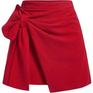 imageSweatyRocks Womens Bowknot Mini Skirt Ruched A Line High Waist Summer SkirtsRed