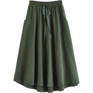 imageSweatyRocks Womens Casual High Waist Pleated ALine Midi Skirt with PocketArmy Green
